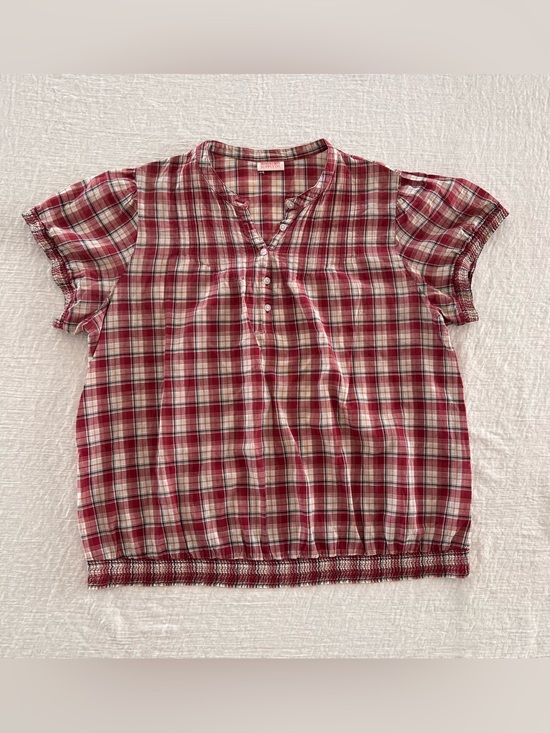 Mossimo Supply Co. Tops - Mossimo Women’s Small Red White Plaid Short-Sleeve 3/4 Button Neck Cotton Top